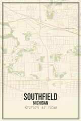 Fototapeta premium Retro US city map of Southfield, Michigan. Vintage street map.