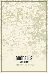Retro US city map of Goodells, Michigan. Vintage street map.