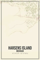 Retro US city map of Harsens Island, Michigan. Vintage street map.
