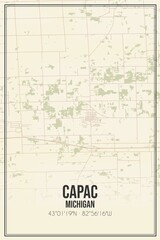 Retro US city map of Capac, Michigan. Vintage street map.