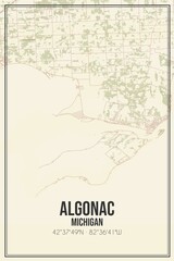 Retro US city map of Algonac, Michigan. Vintage street map.