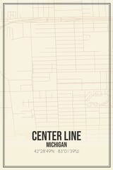 Retro US city map of Center Line, Michigan. Vintage street map.