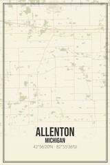 Retro US city map of Allenton, Michigan. Vintage street map.