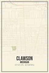 Retro US city map of Clawson, Michigan. Vintage street map.
