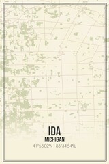 Retro US city map of Ida, Michigan. Vintage street map.