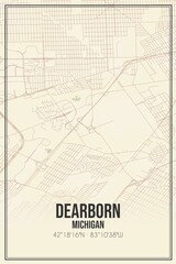 Retro US city map of Dearborn, Michigan. Vintage street map.