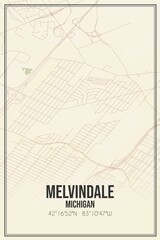 Retro US city map of Melvindale, Michigan. Vintage street map.