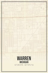 Retro US city map of Warren, Michigan. Vintage street map.
