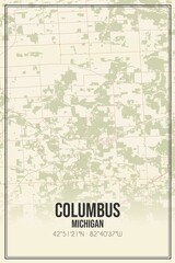 Retro US city map of Columbus, Michigan. Vintage street map.