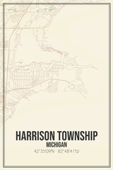 Retro US city map of Harrison Township, Michigan. Vintage street map.
