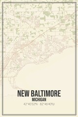 Retro US city map of New Baltimore, Michigan. Vintage street map.