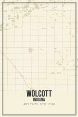 Retro US city map of Wolcott, Indiana. Vintage street map.