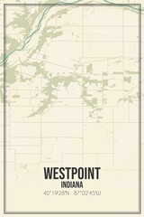 Retro US city map of Westpoint, Indiana. Vintage street map.