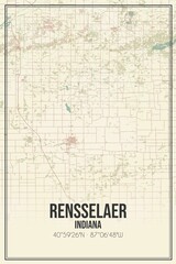 Retro US city map of Rensselaer, Indiana. Vintage street map.
