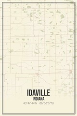 Retro US city map of Idaville, Indiana. Vintage street map.