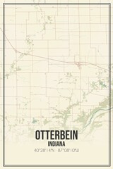 Retro US city map of Otterbein, Indiana. Vintage street map.