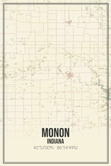 Retro US city map of Monon, Indiana. Vintage street map.