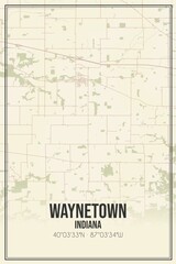 Retro US city map of Waynetown, Indiana. Vintage street map.