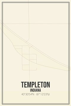 Retro US city map of Templeton, Indiana. Vintage street map.