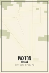 Retro US city map of Paxton, Indiana. Vintage street map.