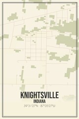 Retro US city map of Knightsville, Indiana. Vintage street map.