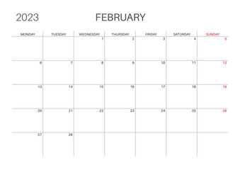 Monthly planner. Horizontal monthly calendar. Simple, minimalist design.