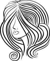 beautiful woman face, girl with beautiful hair hand drawn