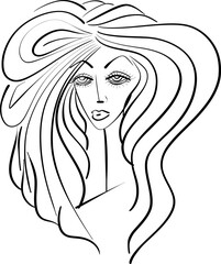 beautiful woman face, girl with beautiful hair hand drawn