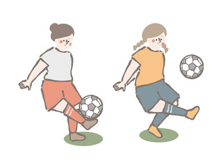 サッカー　女性　イラスト　セット