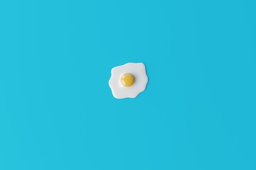 Fried egg on a blue background. Concept of making egg frying, cooking. 3d render.
