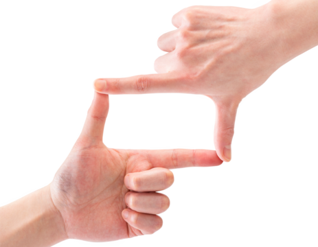 指フレーム（両手の親指と人差し指で囲ったフレーミング枠）背景透過切り抜き合成用png素材