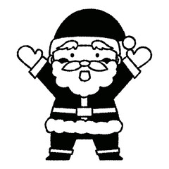 両手をあげているサンタクロースのイラスト（モノトーン）