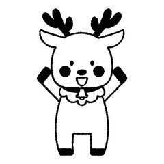 両手をあげているトナカイのイラスト（モノトーン）