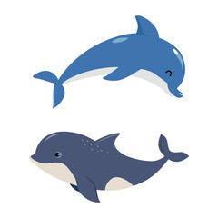 Blue Dolphin as Sea Animal Floating Underwater Vector Set