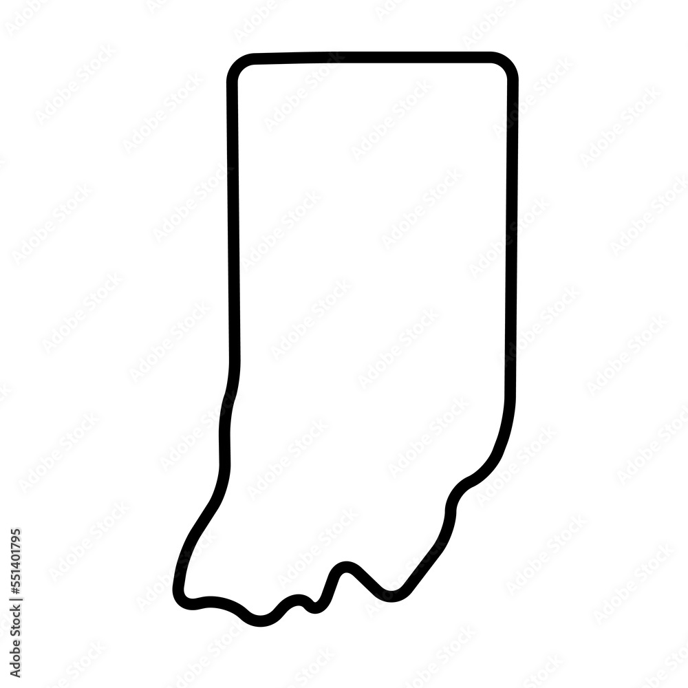 Sticker indiana state of united states of america, usa. simplified thick black outline map with rounded corn