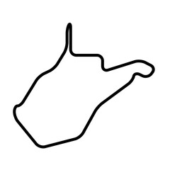 West Virginia state of United States of America, USA. Simplified thick black outline map with rounded corners. Simple flat vector illustration