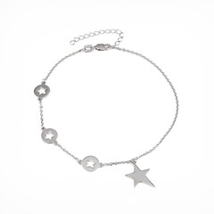 Fototapeta premium Elegant silver chain-bracelet with a pendants on a white background