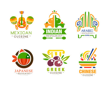 Continental Cuisine and Restaurant Logo Design with Different Country Name Vector Set
