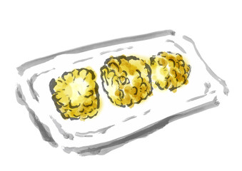 焼きとうもろこしの手描き和風イラスト素材