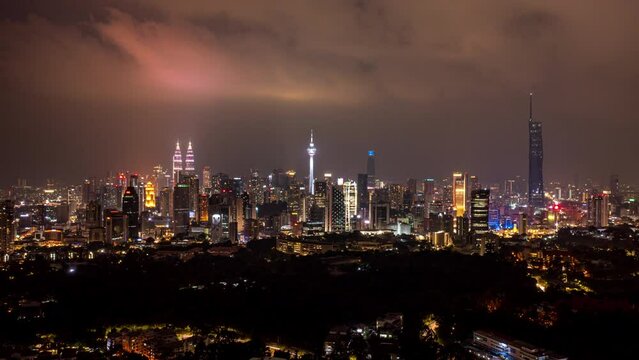 4K Aerial Timelapse of Kuala Lumpur during Lightning Storm over the city