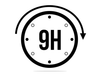 9 hours timer clock. Timer 9 hours icon. Time measure. Chronometer icon isolated on white background
