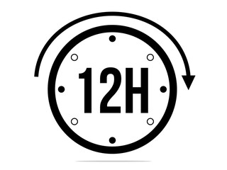 12 hours timer clock. Timer 12 hours icon. Time measure. Chronometer icon isolated on white background