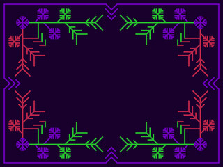 Winter frame with snowflakes in art line style. Christmas frame design for greeting card and invitation. Festive Christmas and New Year border in Scandinavian and Nordic style. Vector illustration