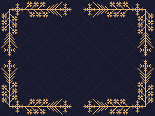 Art deco frame with snowflakes. Vintage linear border.Style of the 1920s and 1930s. Christmas frame design a template for invitations, leaflets and greeting cards. Vector illustration