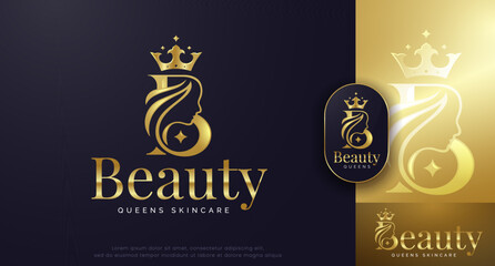 monogram letter b silhouette of queen with crown