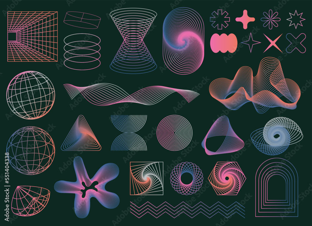 Wall mural set of abstract geometric shapes trending futuristic line design elements, infographic shapes. moder