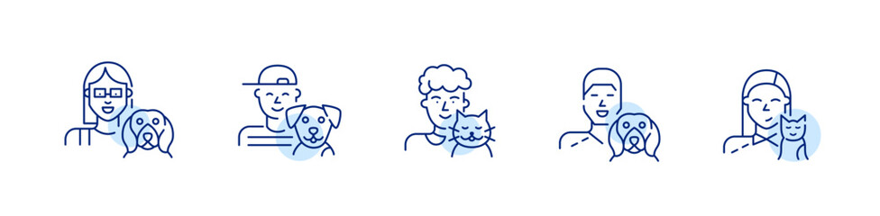 Cat and dog owners. Teenagers and grown-ups. Pixel perfect, editable stroke line icons set