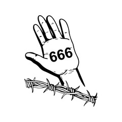 vector illustration of hands and barbed wire