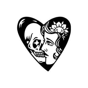 vector illustration of skull and woman
