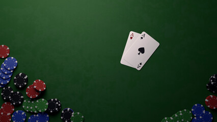 Poker table with chips and aces var. 1